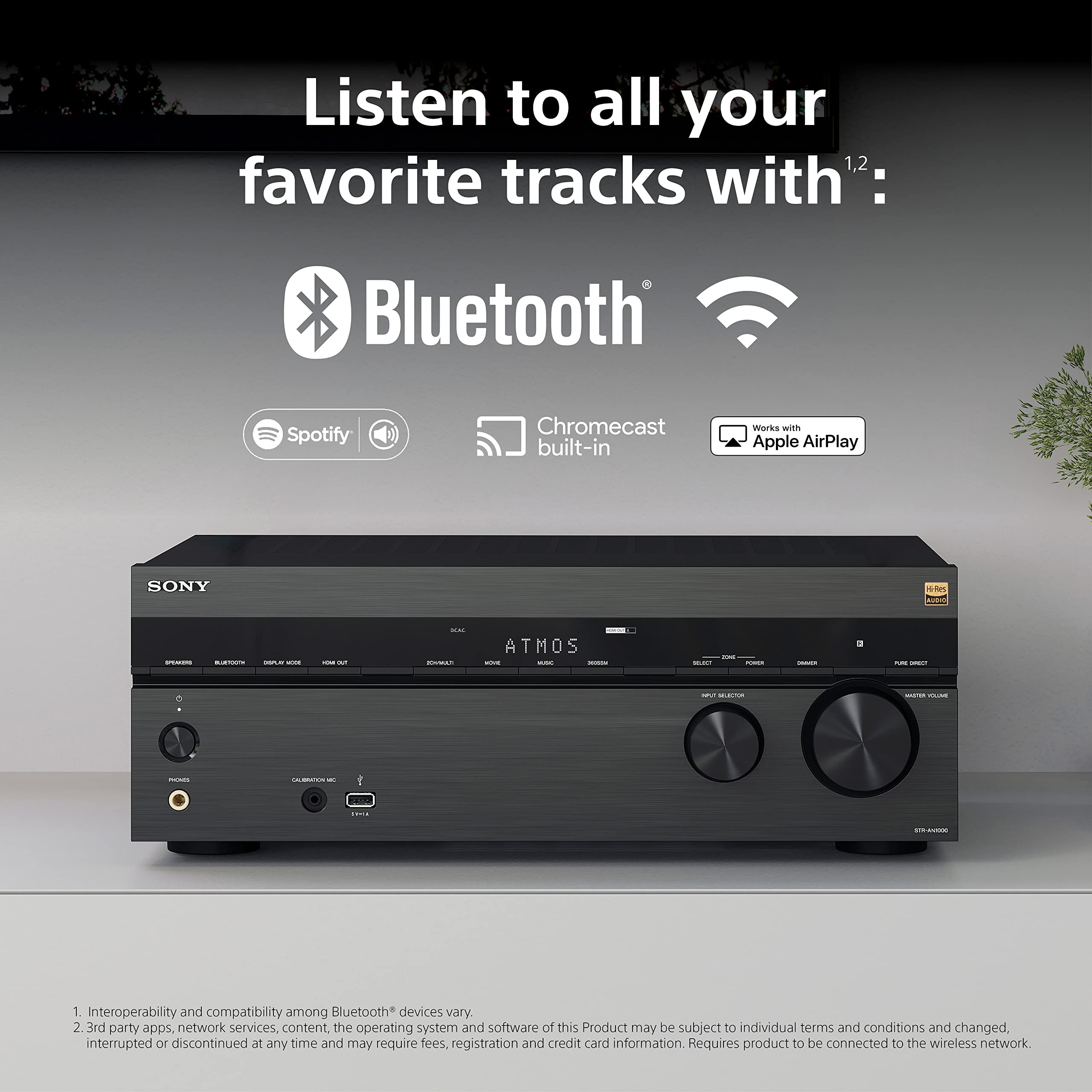 Sony STR-AN1000 7.2 CH 8K A/V Receiver - Dolby Atmos, DTS:X, Bluetooth, WiFi, HDMI 2.1, Google Chromecast, Black